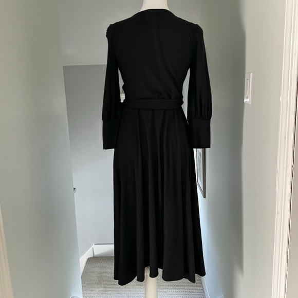 Theory Black Wrap Dress Ballet Style V- Neck 3/4 Poet Sleeve Jersey Knit Size S - Picture 5 of 10